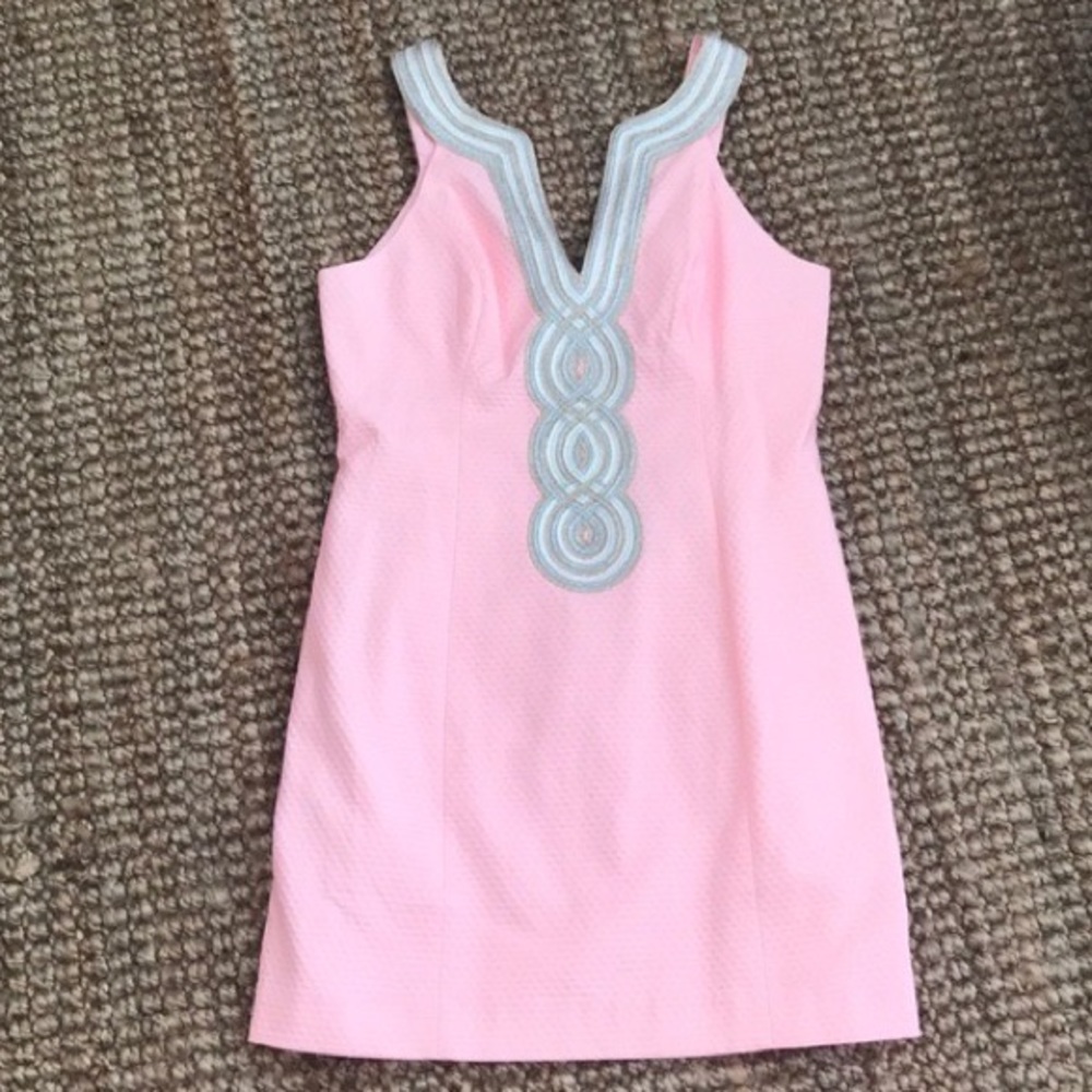 Lilly Pulitzer Valli Shift Dress, pink w/ gold & silver details. Wear to wedding